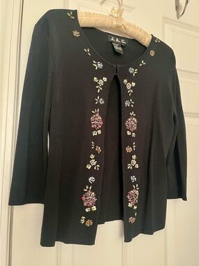 Embellished Black Cardigan with Floral Beading